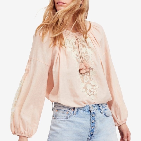 Free People Tops - Free People Oversized Shimla Peach Peasant Top Size XS